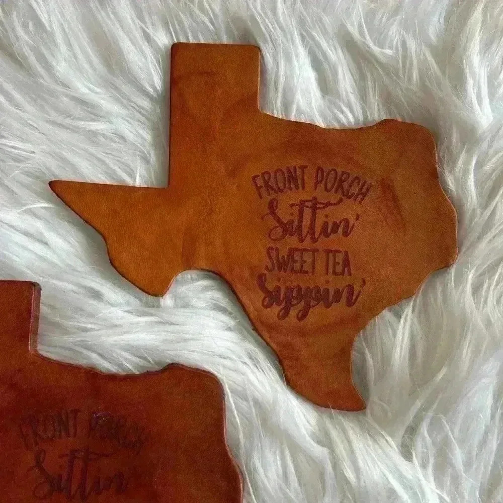 Set of 2 vintage leather coasters Texas Front Porch Sweet Tea Southern